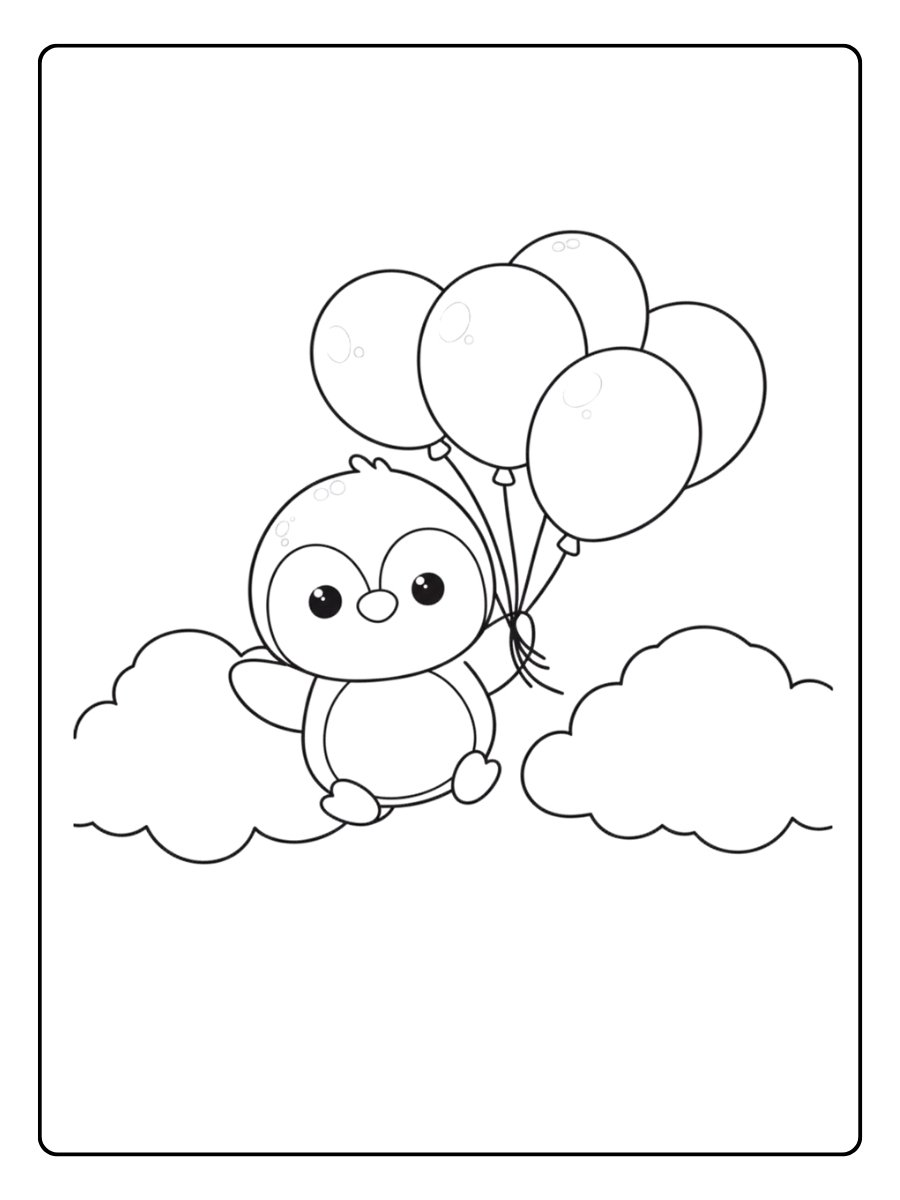 Coloriage pingouin avec des ballons