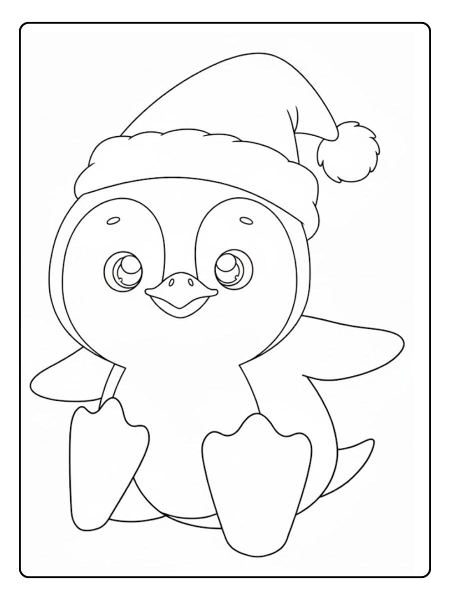 Coloriage pingouin noel Le pingouin avec son bonnet d'hiver