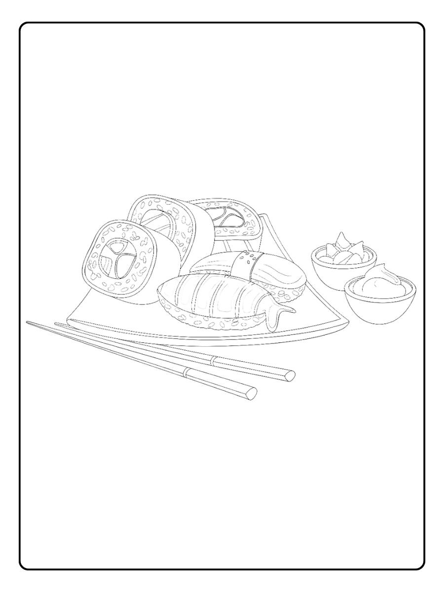 Coloriage sushi boisson de dessin animé souriante