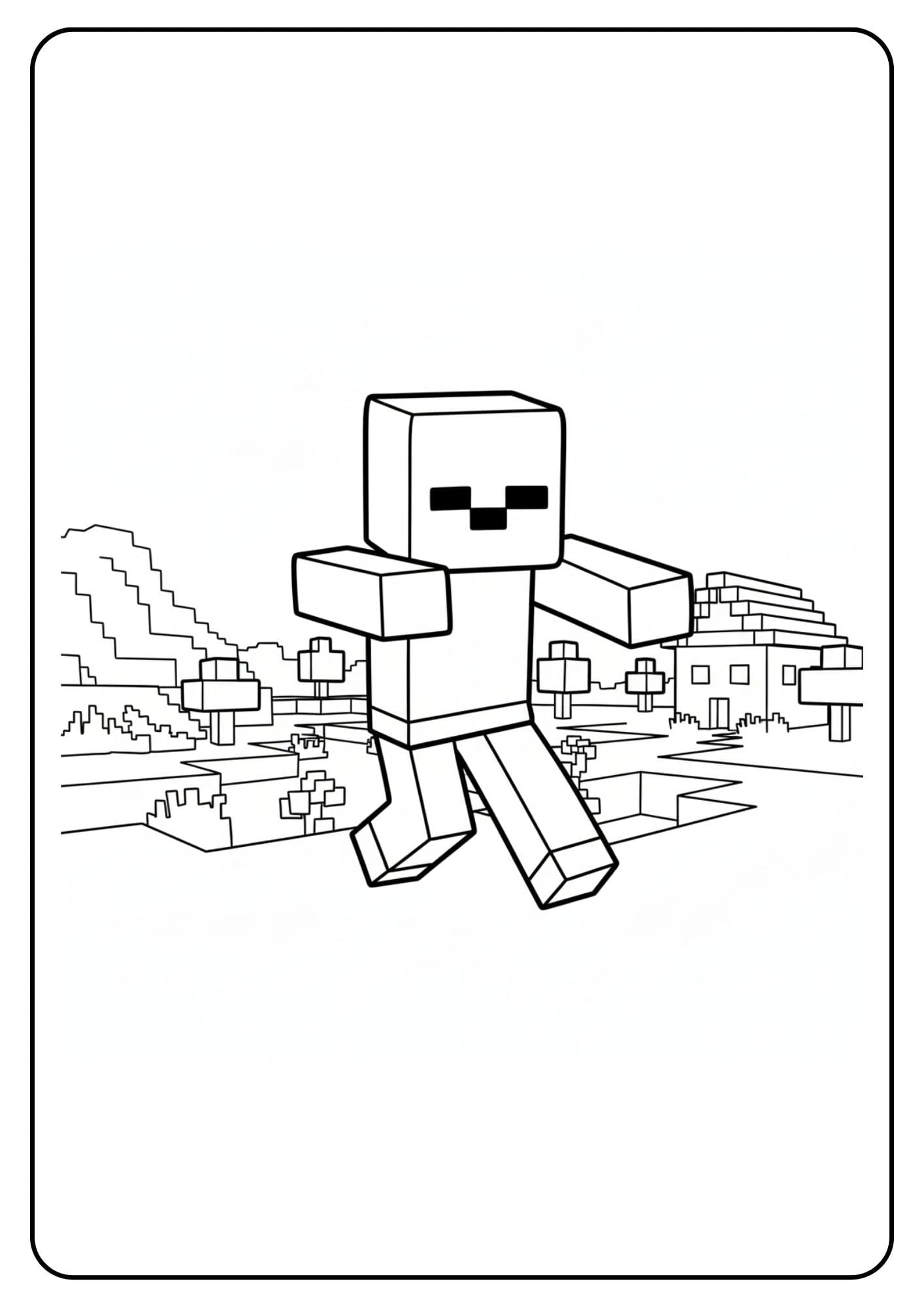 Coloriage zombie Minecraft avec décor