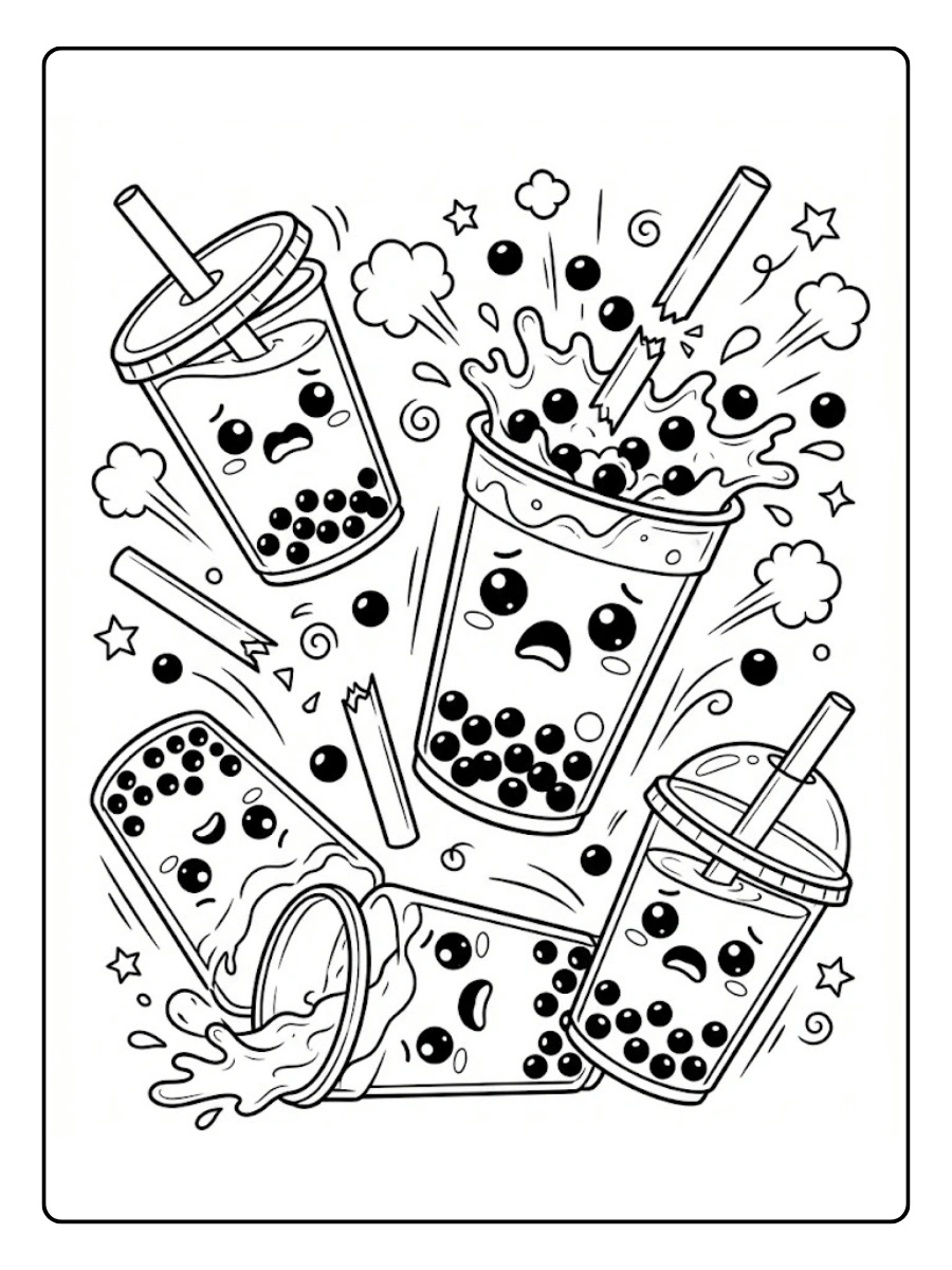 Coloriages Bubble Tea Chaos Kawaii