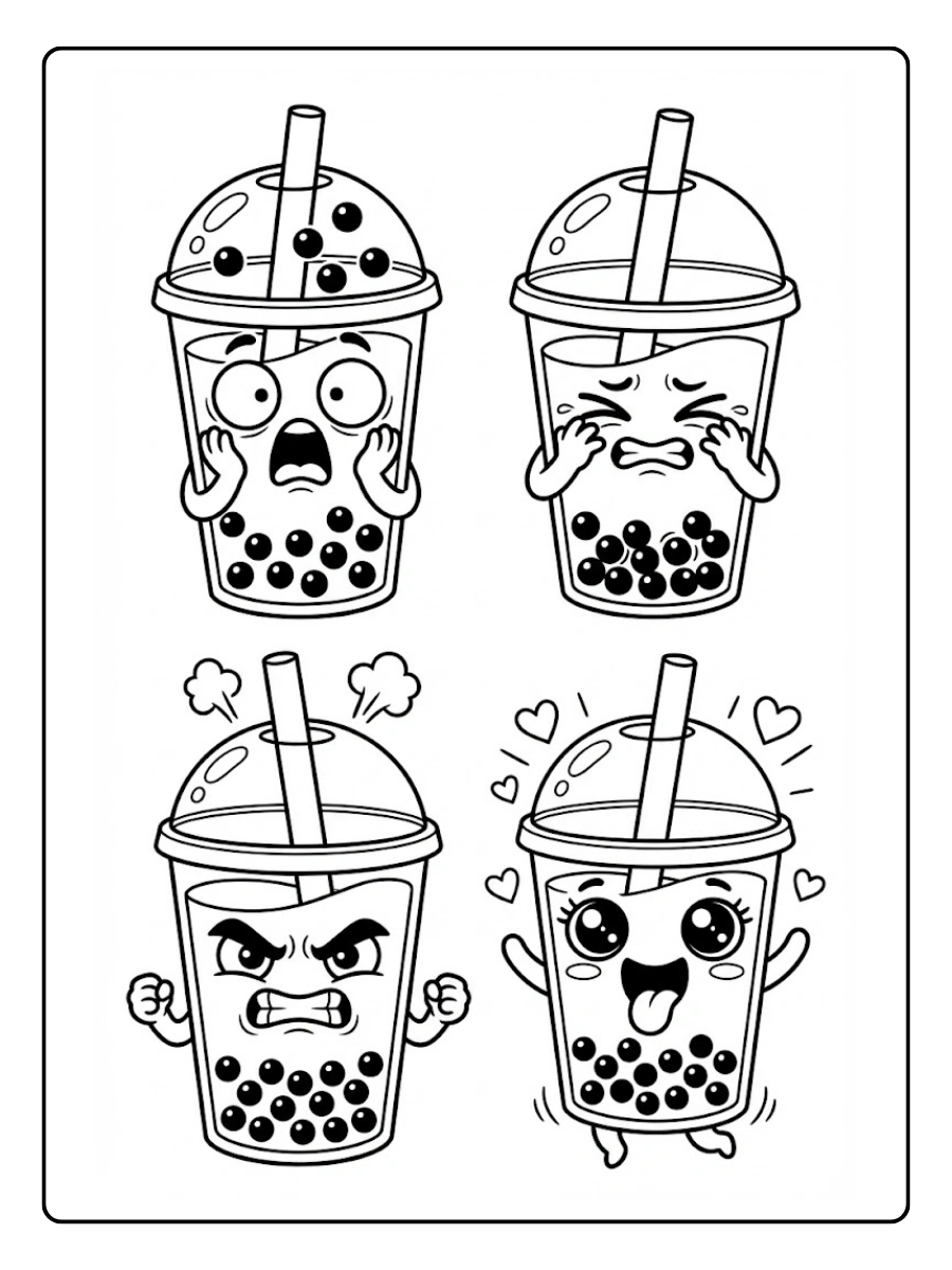 Coloriages Bubble Tea Émotions Exagérées