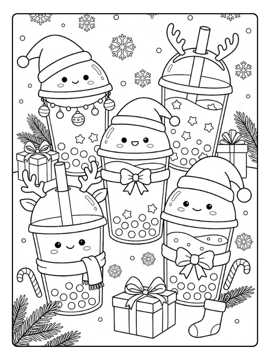 Coloriages Bubble Tea Noël Festif