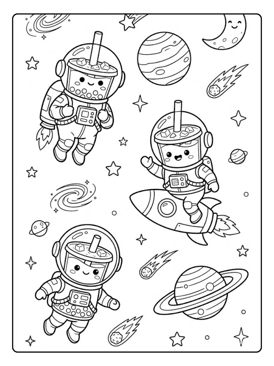 Coloriages Bubble Tea dans l’Espace