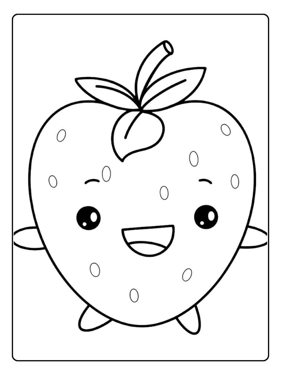 Le meilleur coloriage fraise mignonne avec sa paille