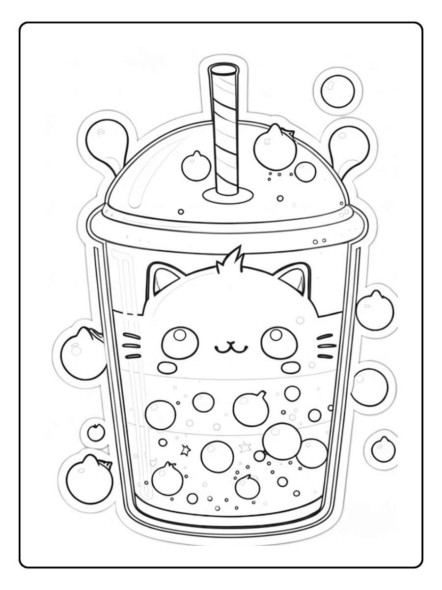 Le mignon coloriage bubble tea aux fruits rouges