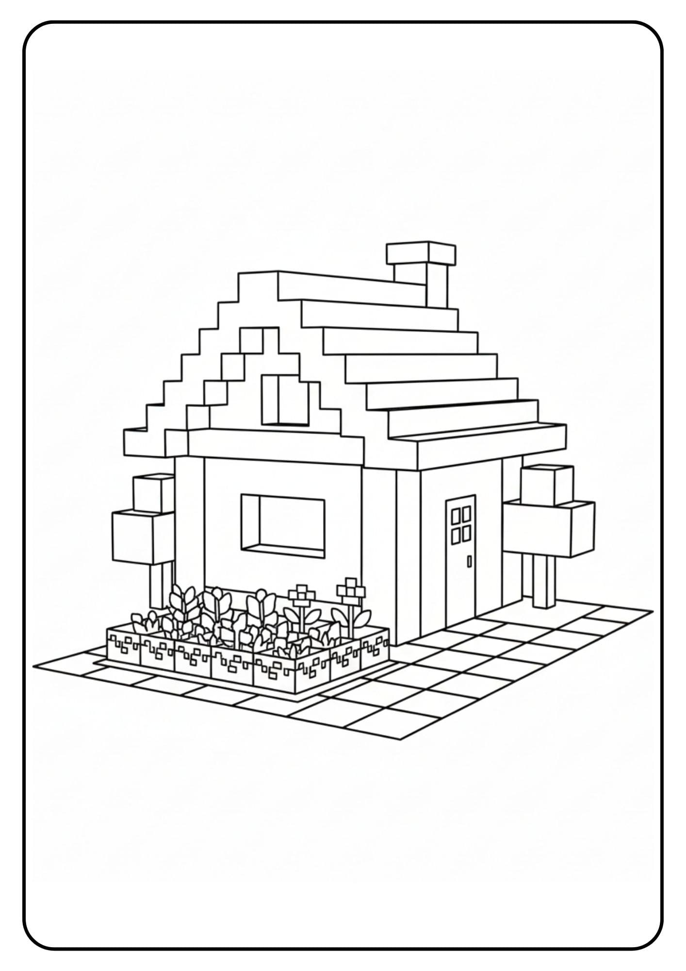 Maison Minecraft avec jardin coloriage