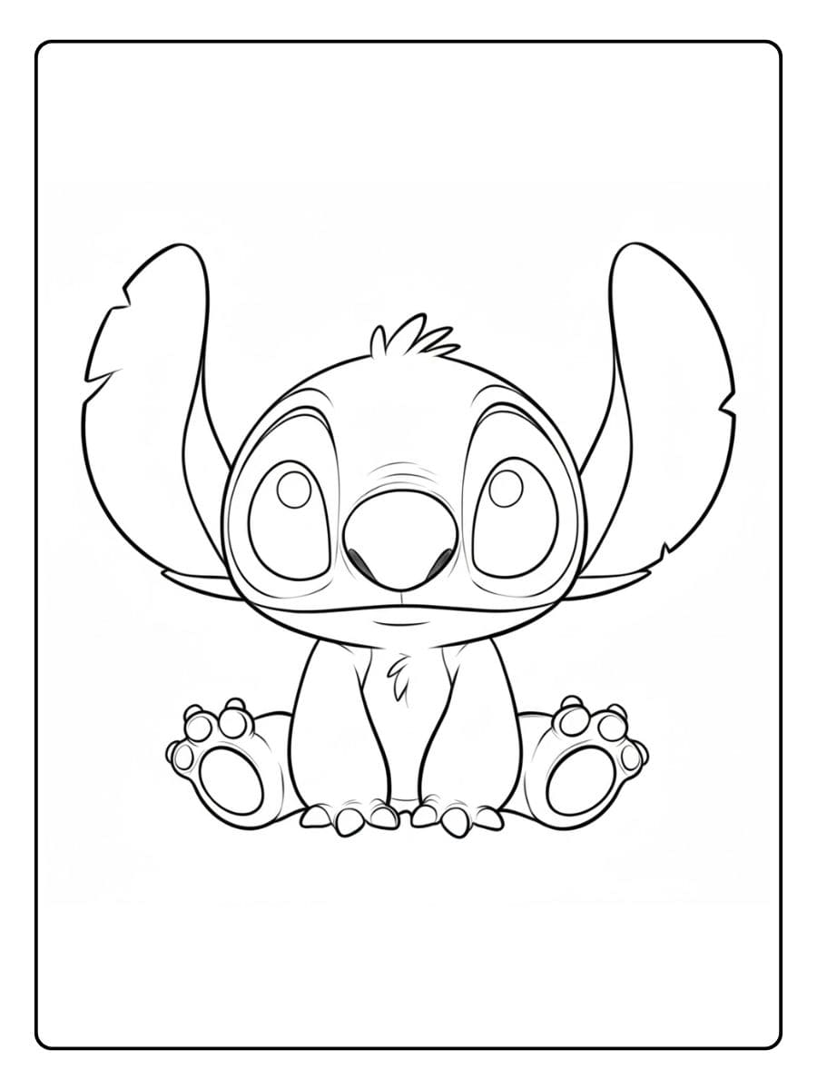Page de Coloriage Gratuit Chatons aux Gros Yeux Style Stitch Kawaii