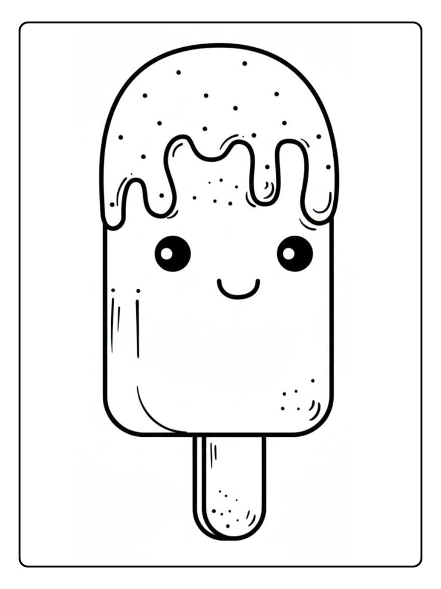 Page de Coloriage Le Chat Kawaii Rond comme une Glace