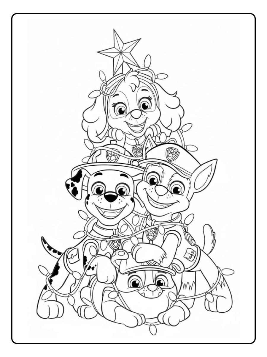 Pat' Patrouille en Fête de Noël à Colorier