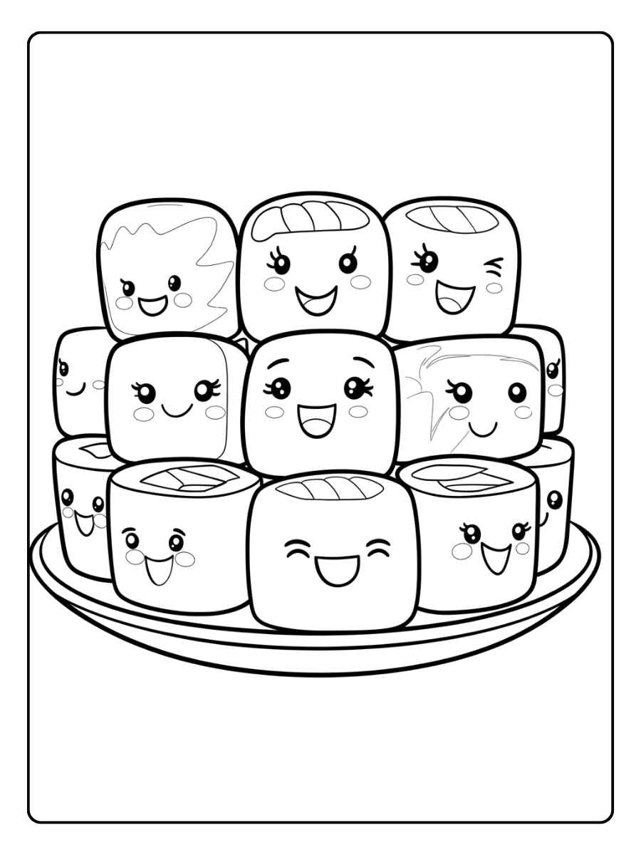 Super coloriage sushi avec un grand sourire