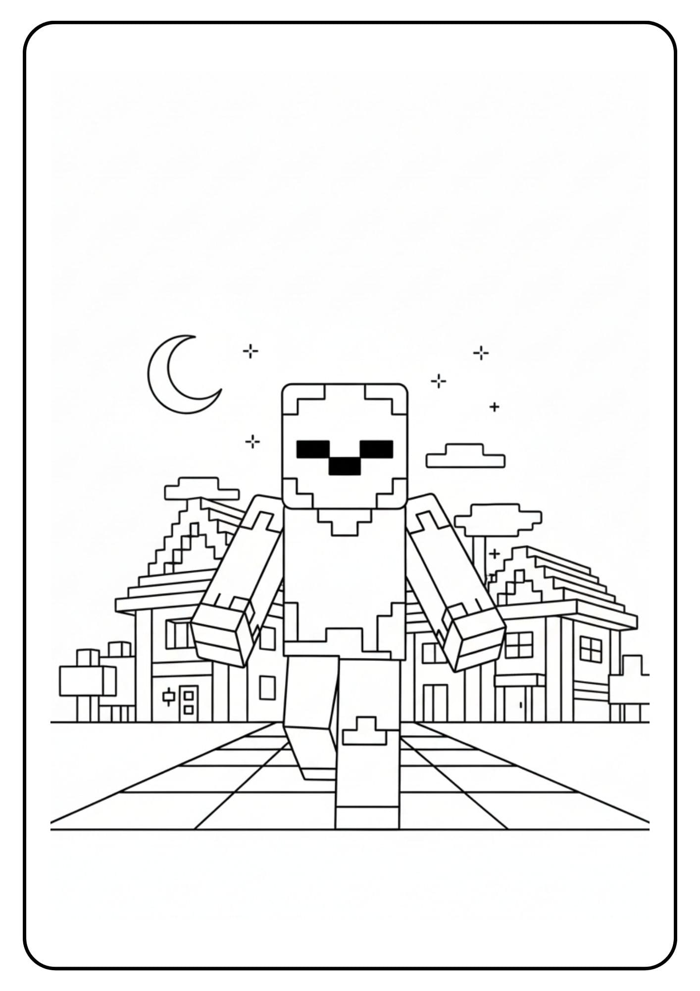 Zombie Minecraft village attaque coloriage