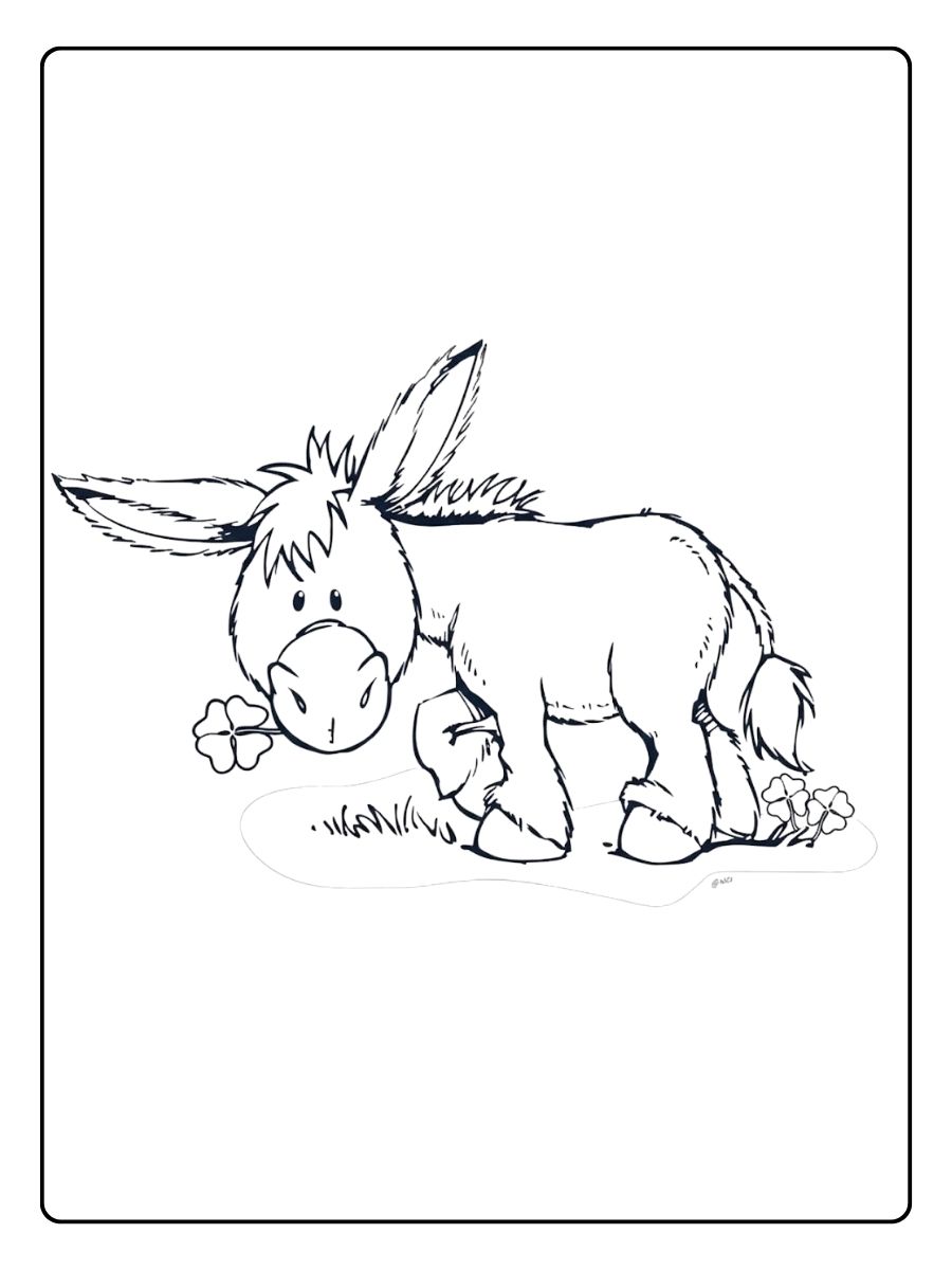 Âne coloriage avec feuilles