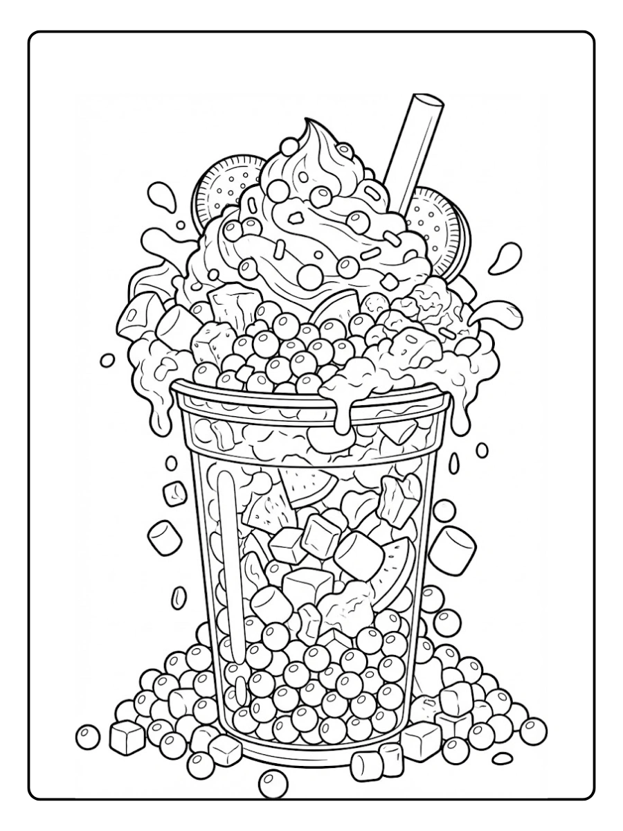 coloriage Bubble Tea Trop Chargé