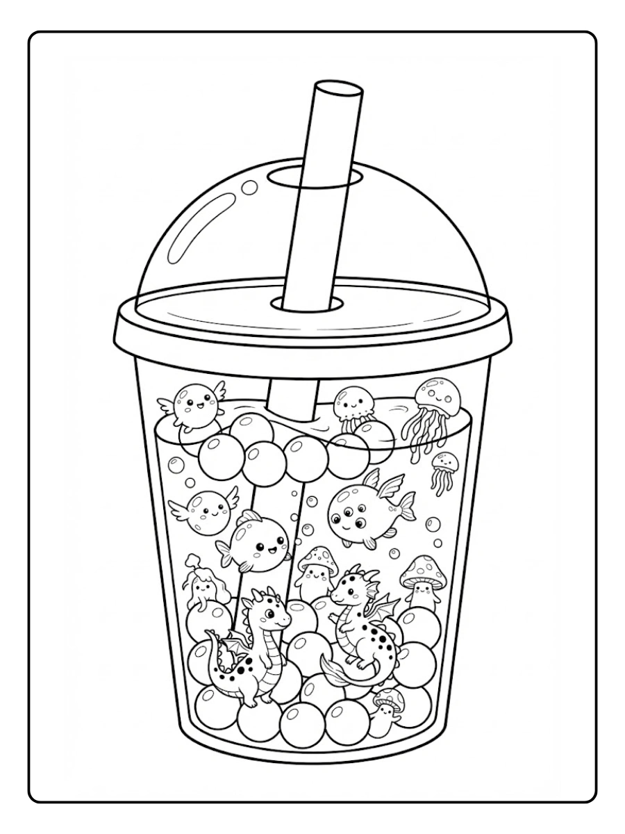 coloriage Bubble Tea x Créatures Imaginaires