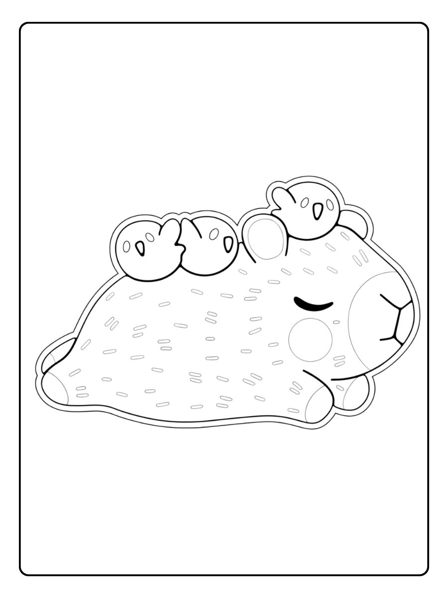 coloriage capybara endormi avec oiseaux