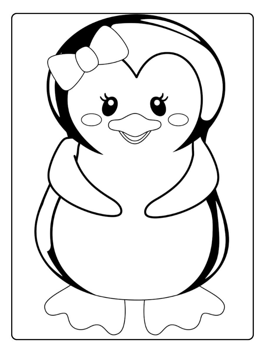 coloriage pingouin avec feuilles