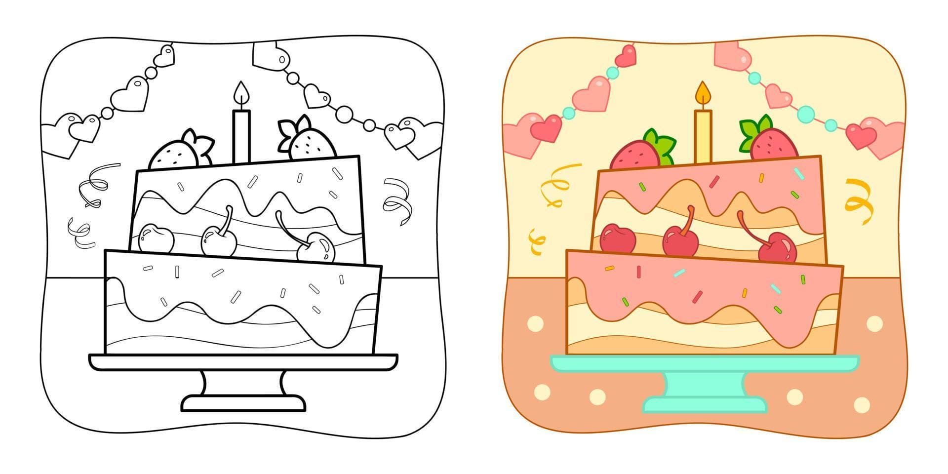 coloring book or coloring page for kids cake