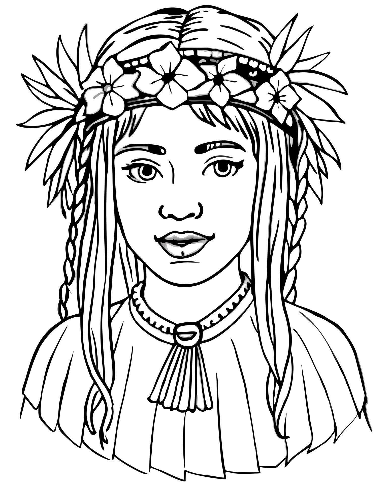 festival look with fringe tie dye and floral crowns line art