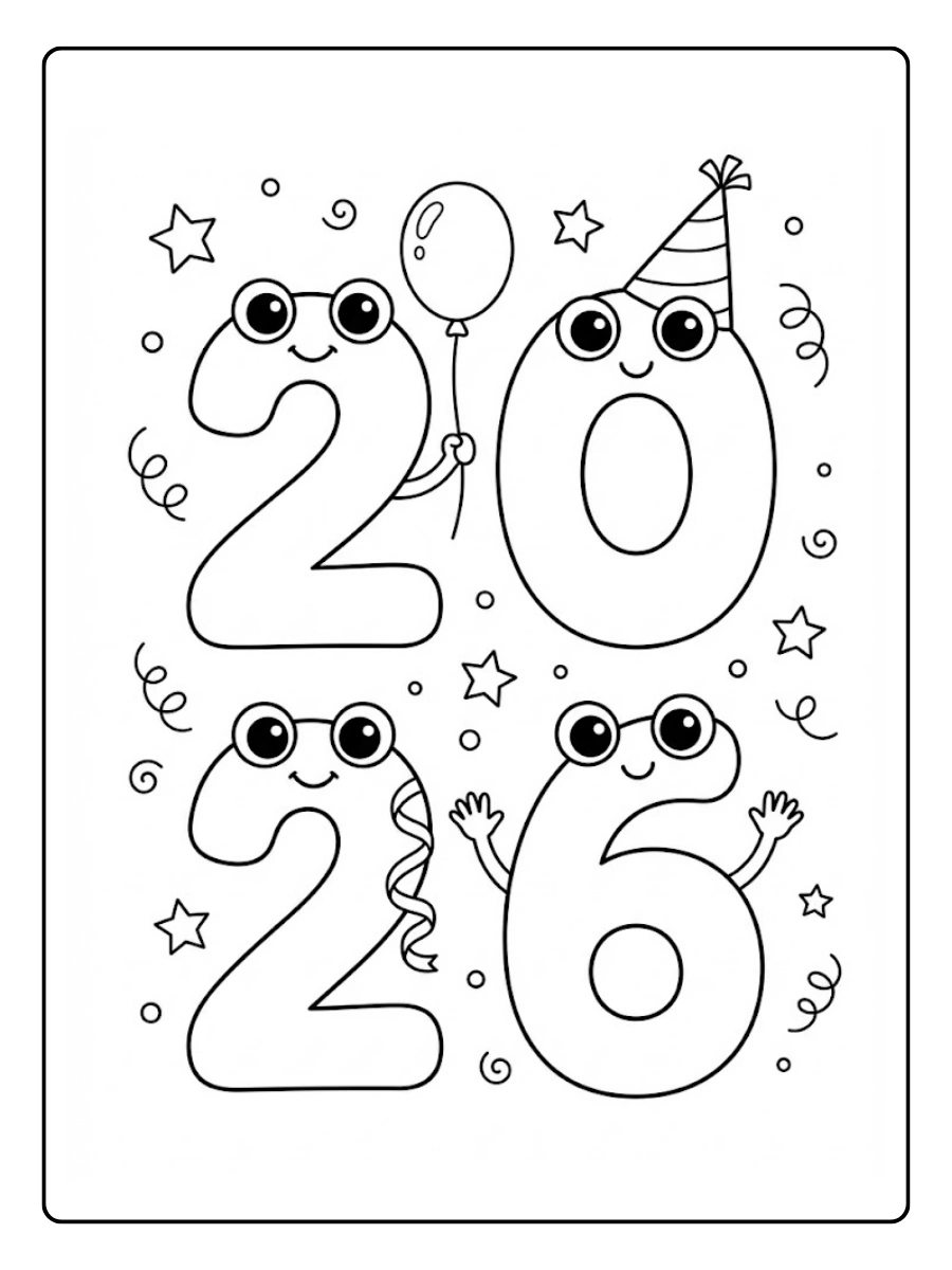 Coloriage 2026 avec un grand sourire