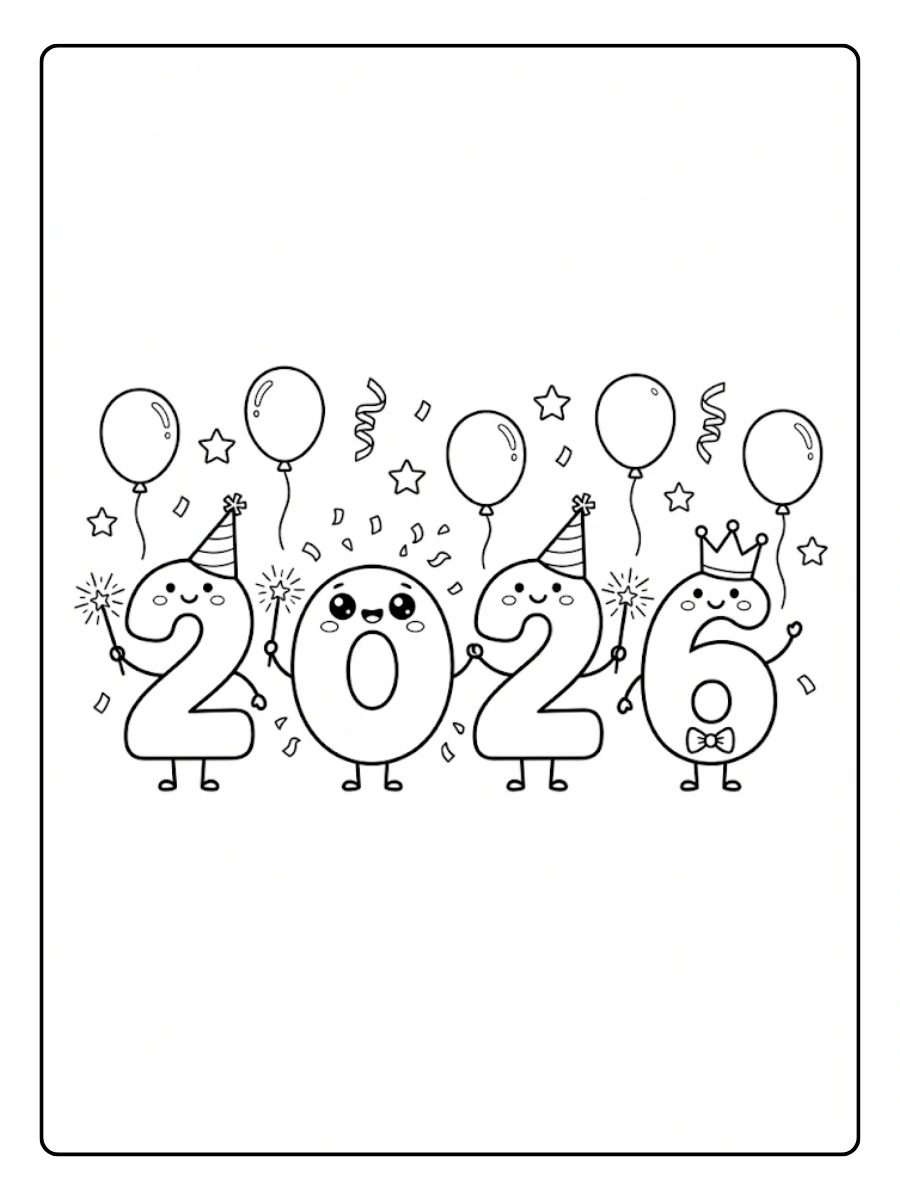 Coloriage Bonhommes chiffres 2 0 2 6