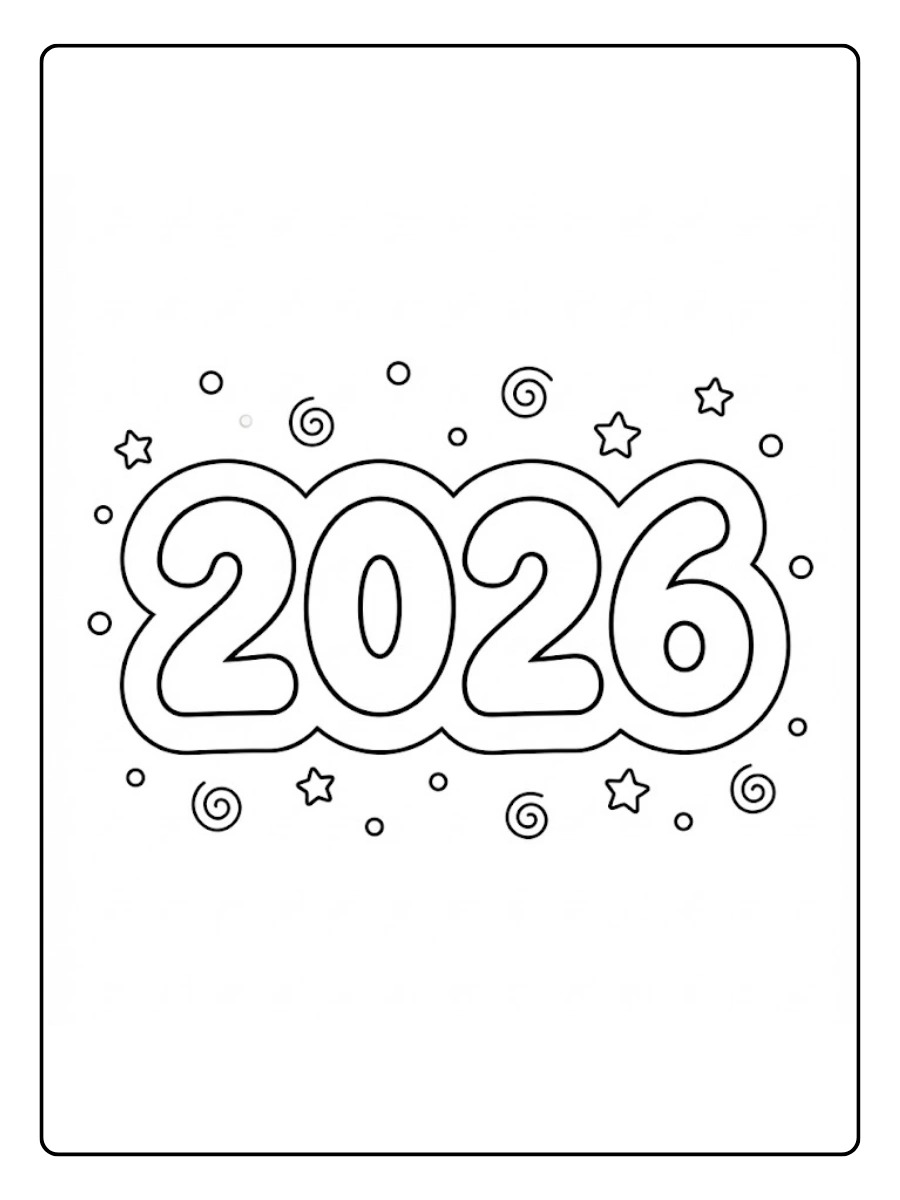 Coloriage Bonne Année 2026 style bubble letters