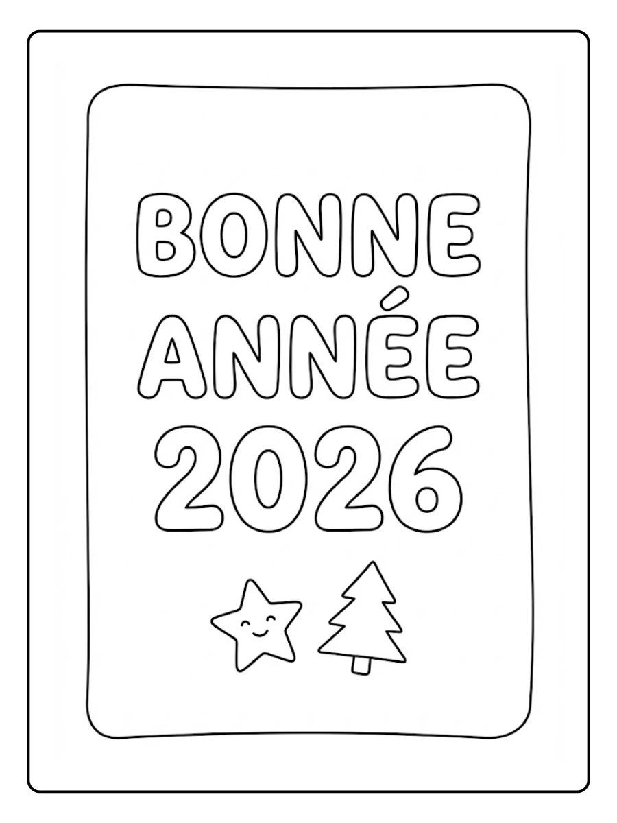 Coloriage Carte Bonne Année 2026 très minimaliste