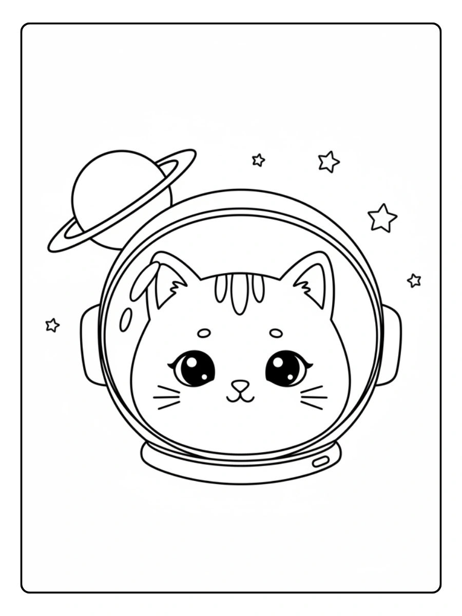 Coloriage Chat astronaute Kawaii