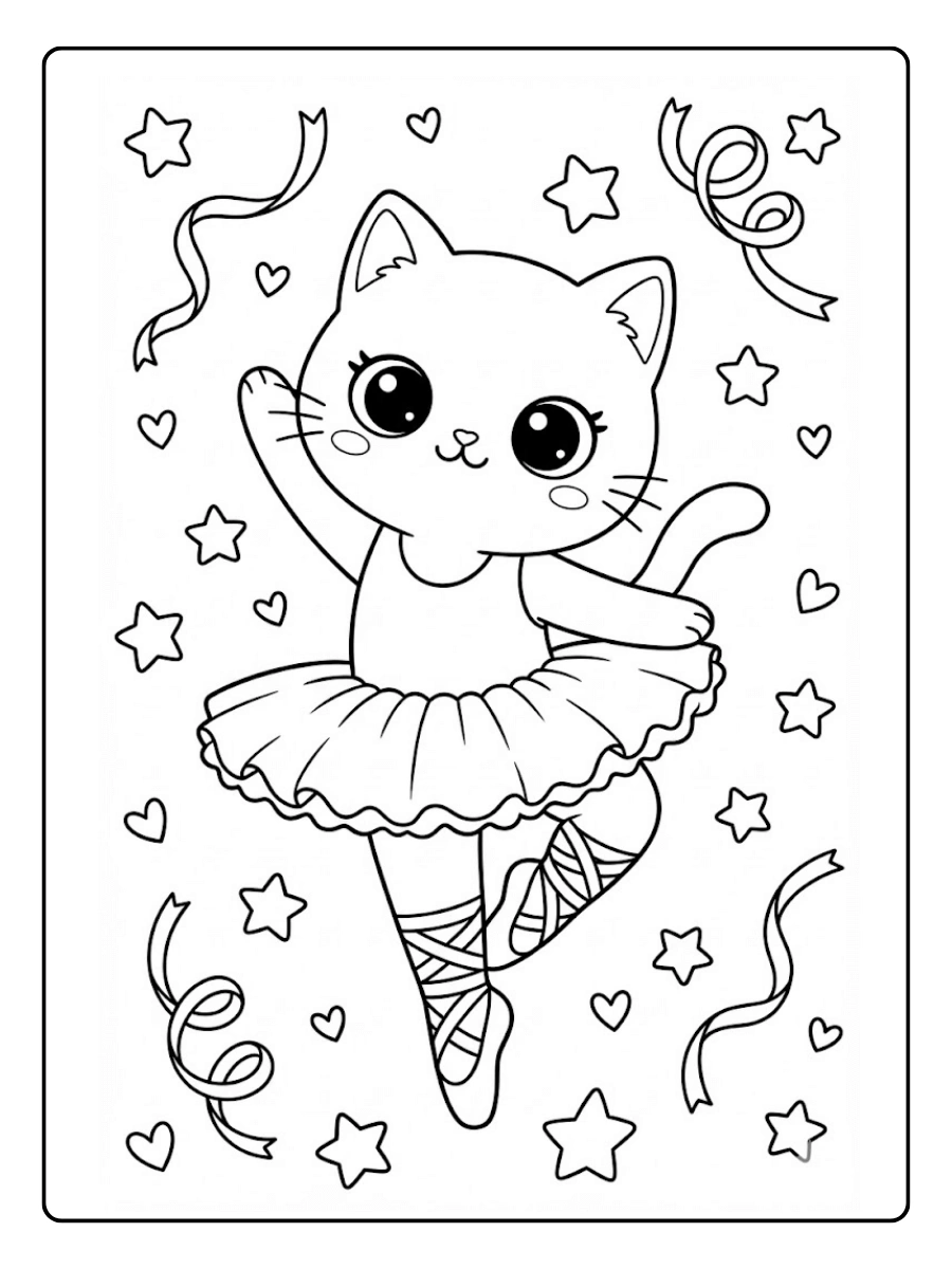 Coloriage Chat ballerine Kawaii