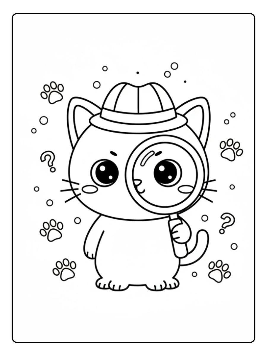 Coloriage Chat détective Kawaii