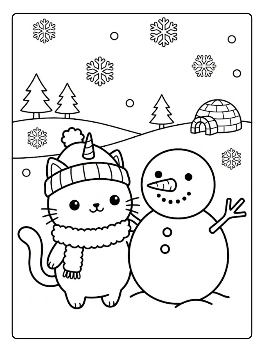 Coloriage Chat d’hiver Kawaii