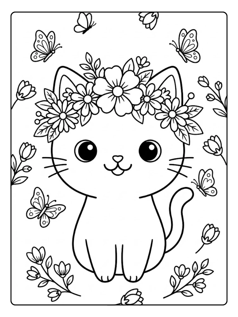 Coloriage Chat du printemps Kawaii