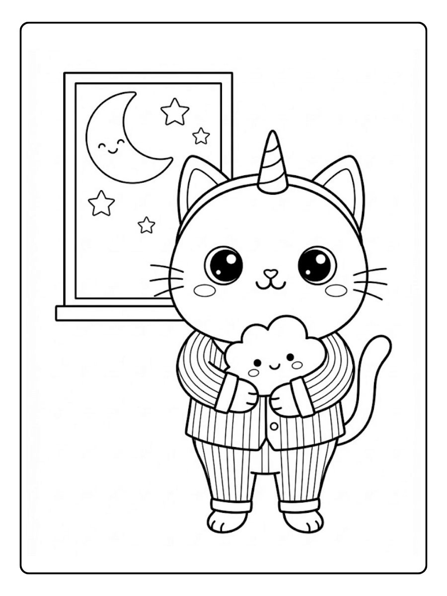 Coloriage Chat en pyjama Kawaii