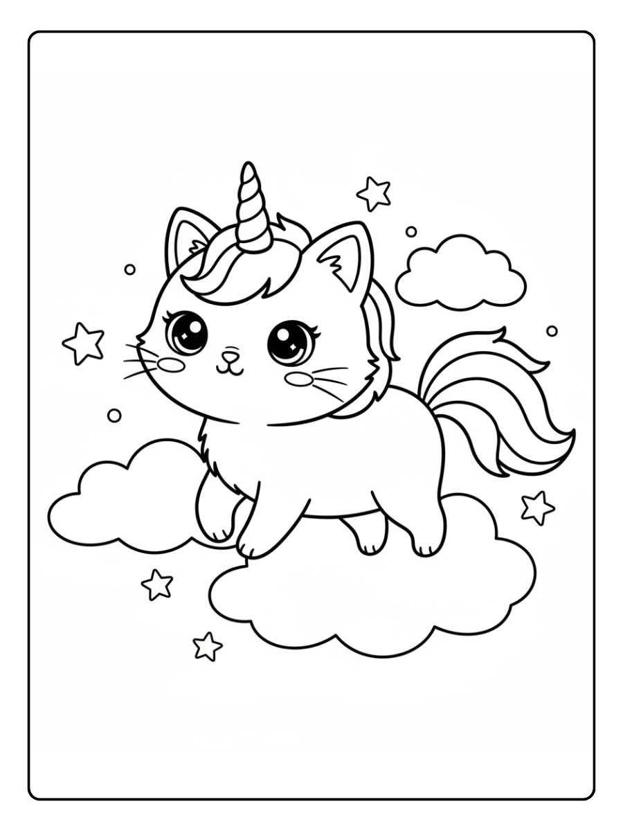Coloriage Chat licorne Kawaii