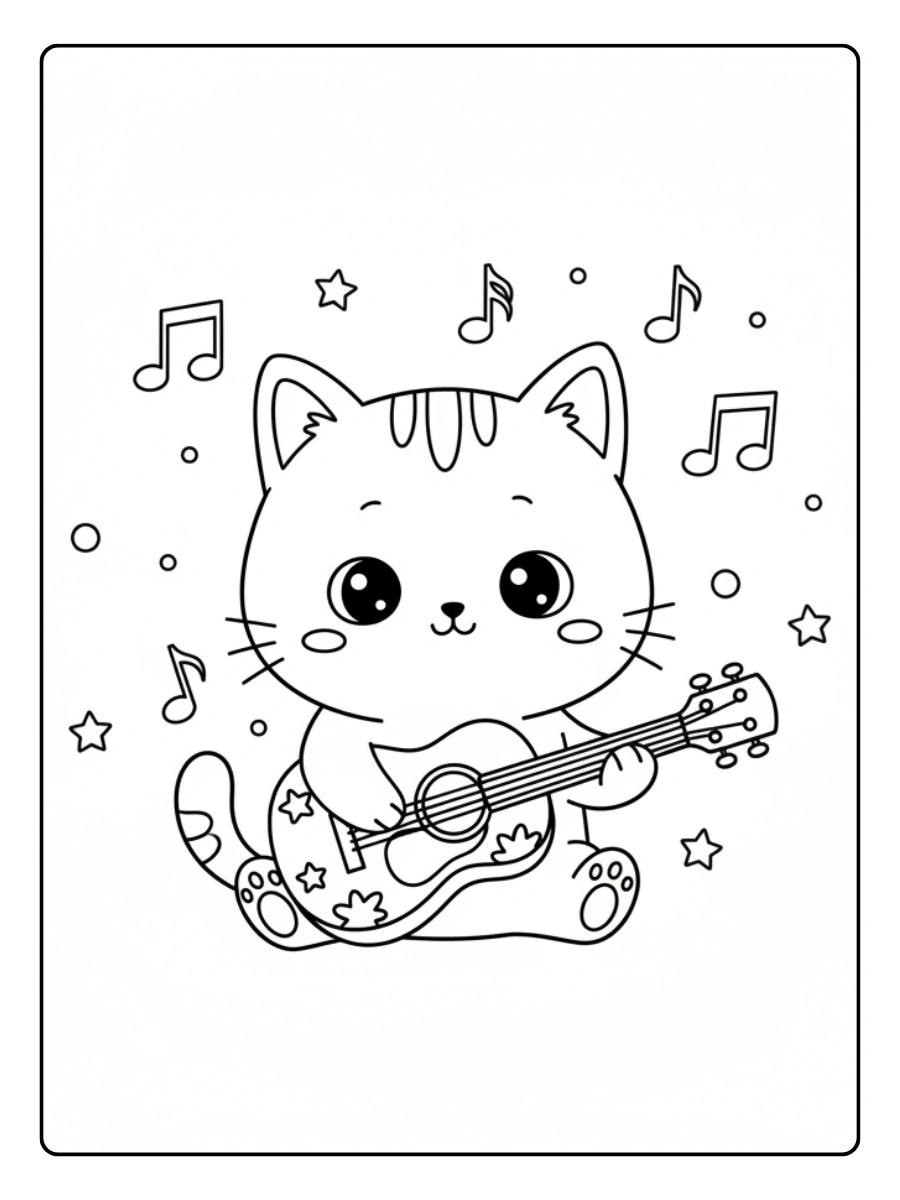 Coloriage Chat musicien Kawaii