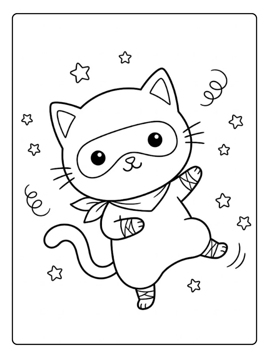 Coloriage Chat ninja mignon Kawaii