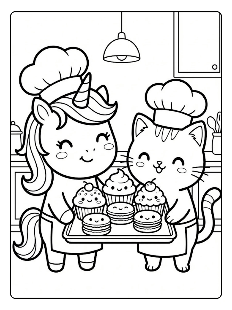 Coloriage Chat pâtissier Kawaii