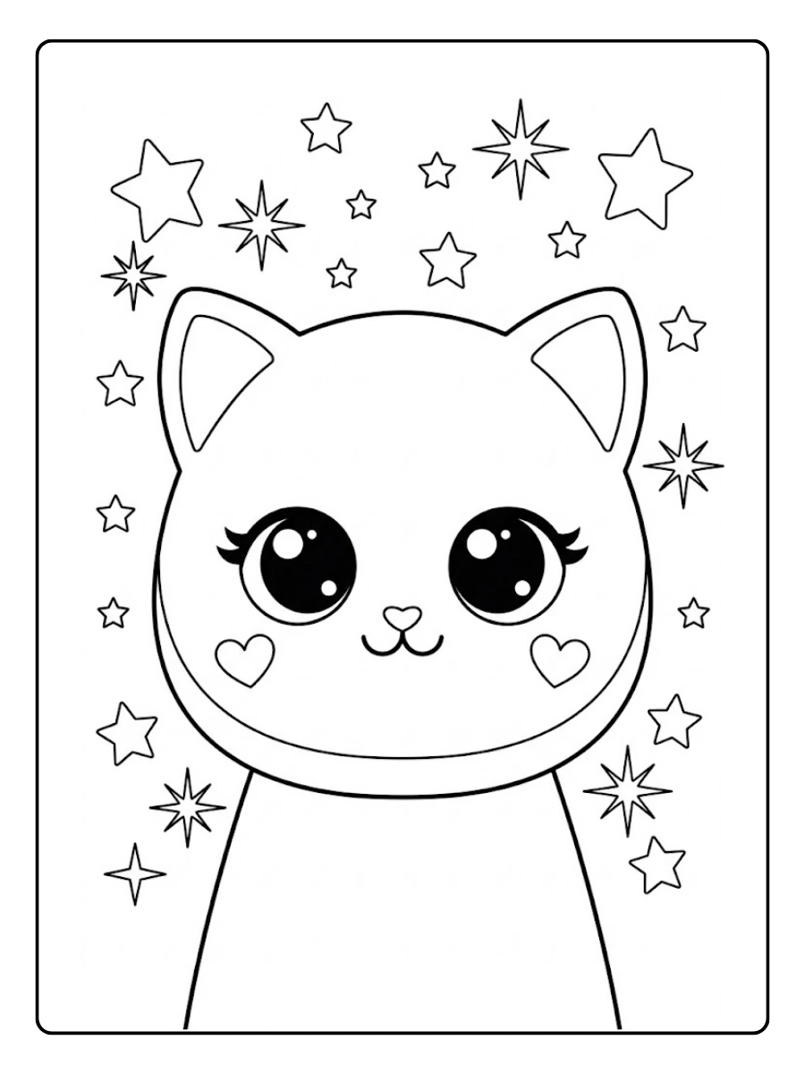 Coloriage Chaton aux grands yeux Kawaii