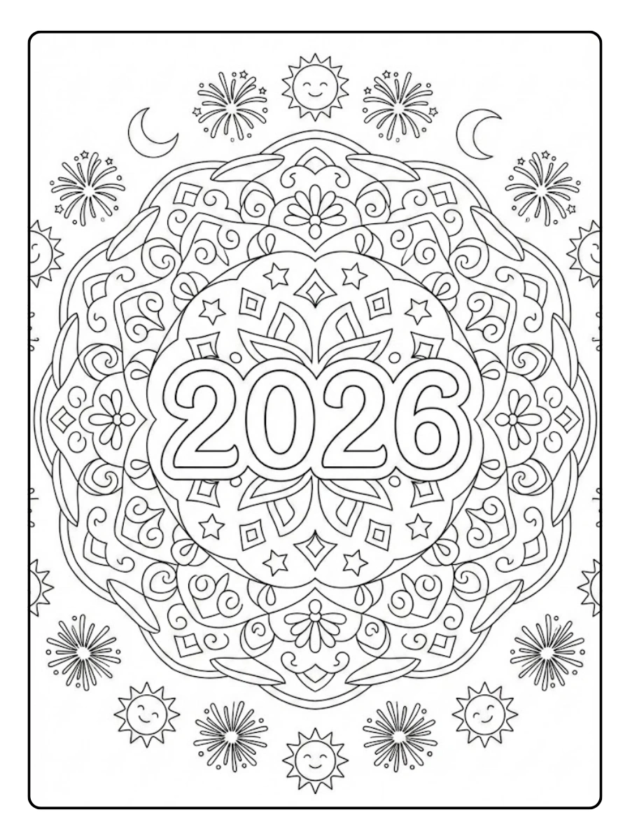 Coloriage Mandala “2026” au centre