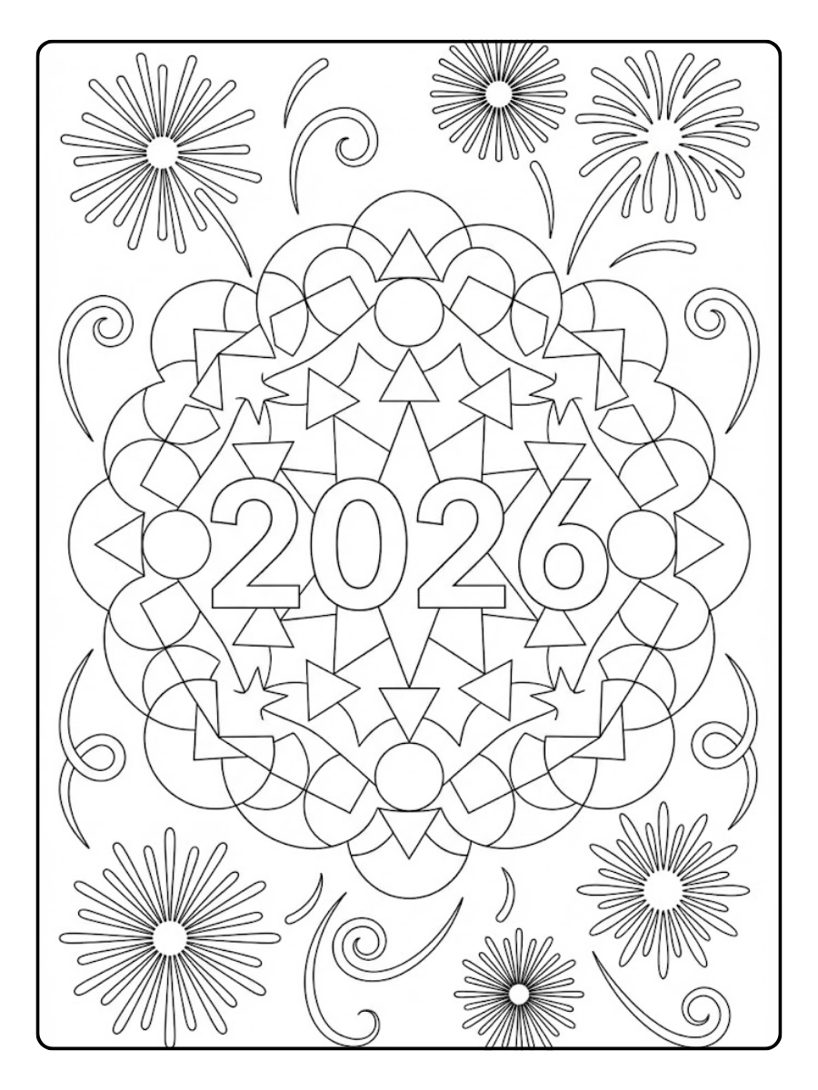 Coloriage Mandala abstrait Bonne Année 2026