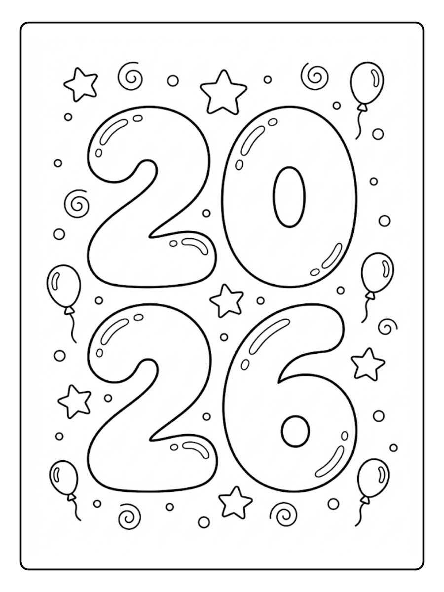 Coloriage Numéro 2026 en chiffres géants