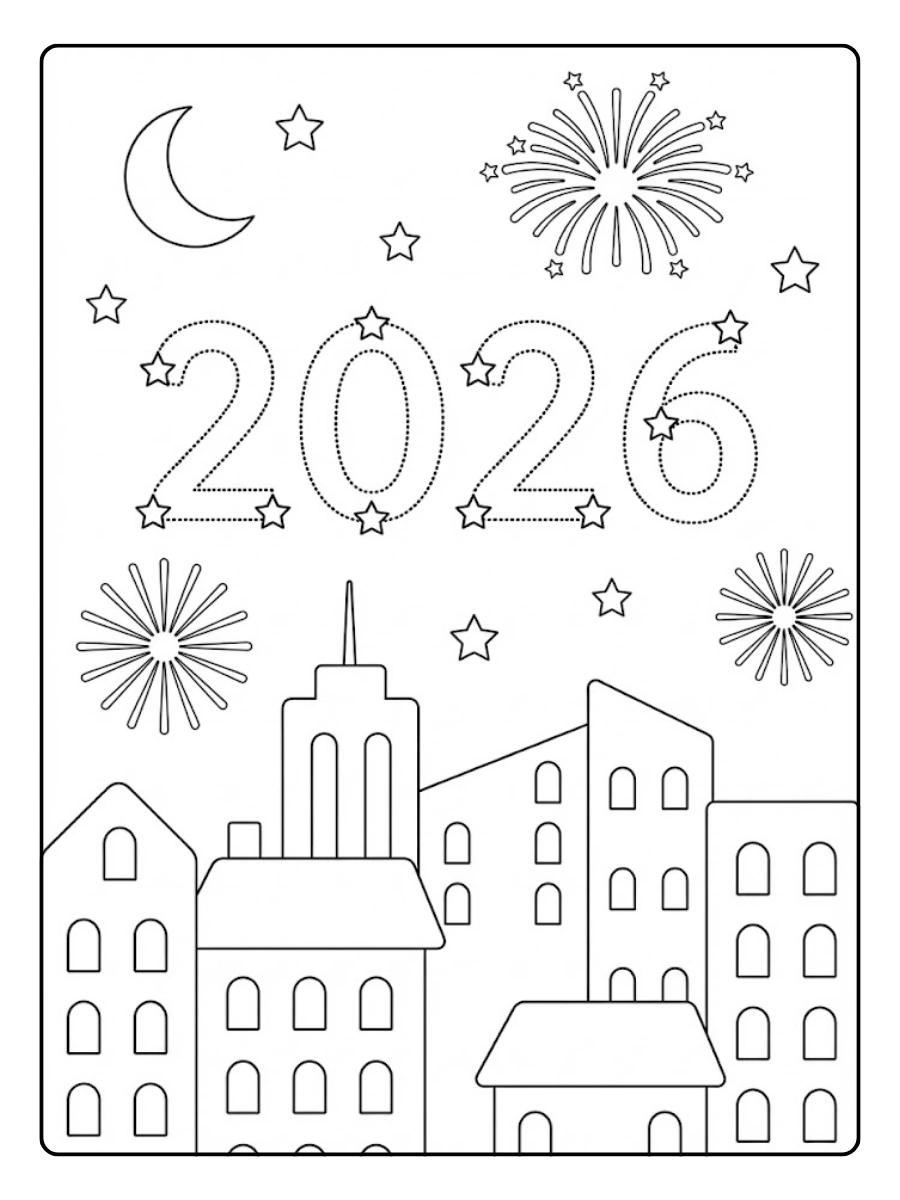 Coloriage Ville la nuit illuminée pour 2026