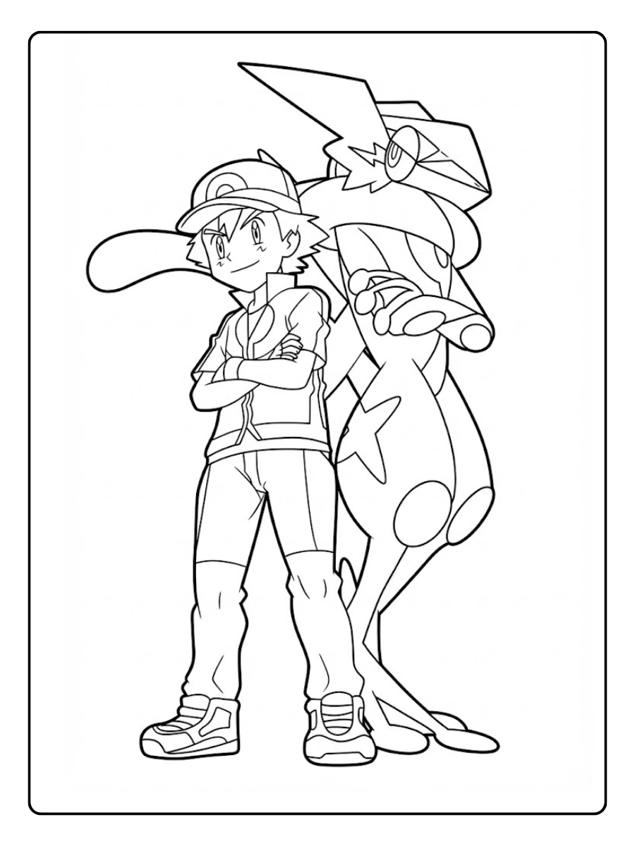 Coloriage Amphinobi et Sacha Pokémon