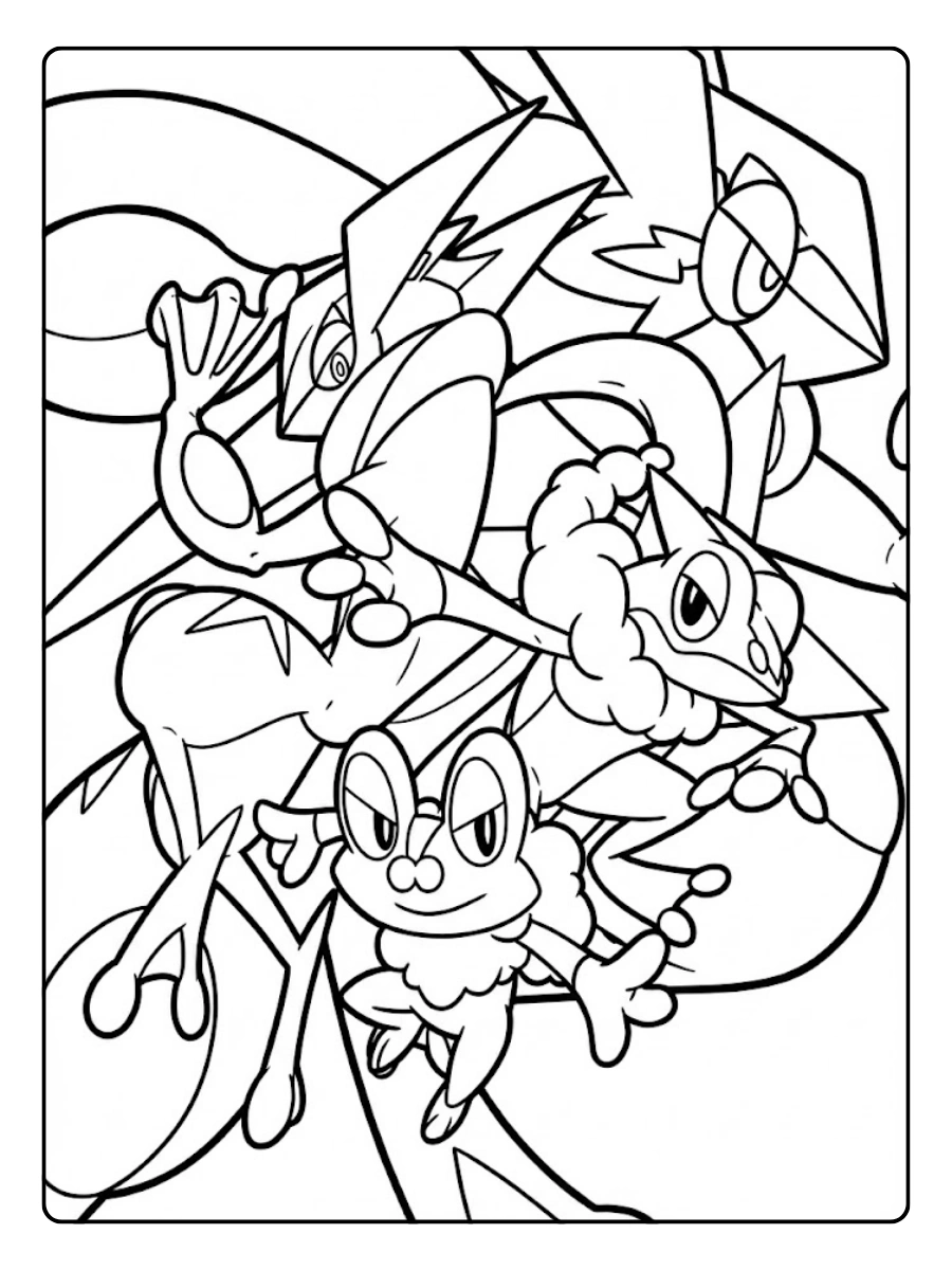 Coloriage Frokie, Frogadier & Greninja Pokémon
