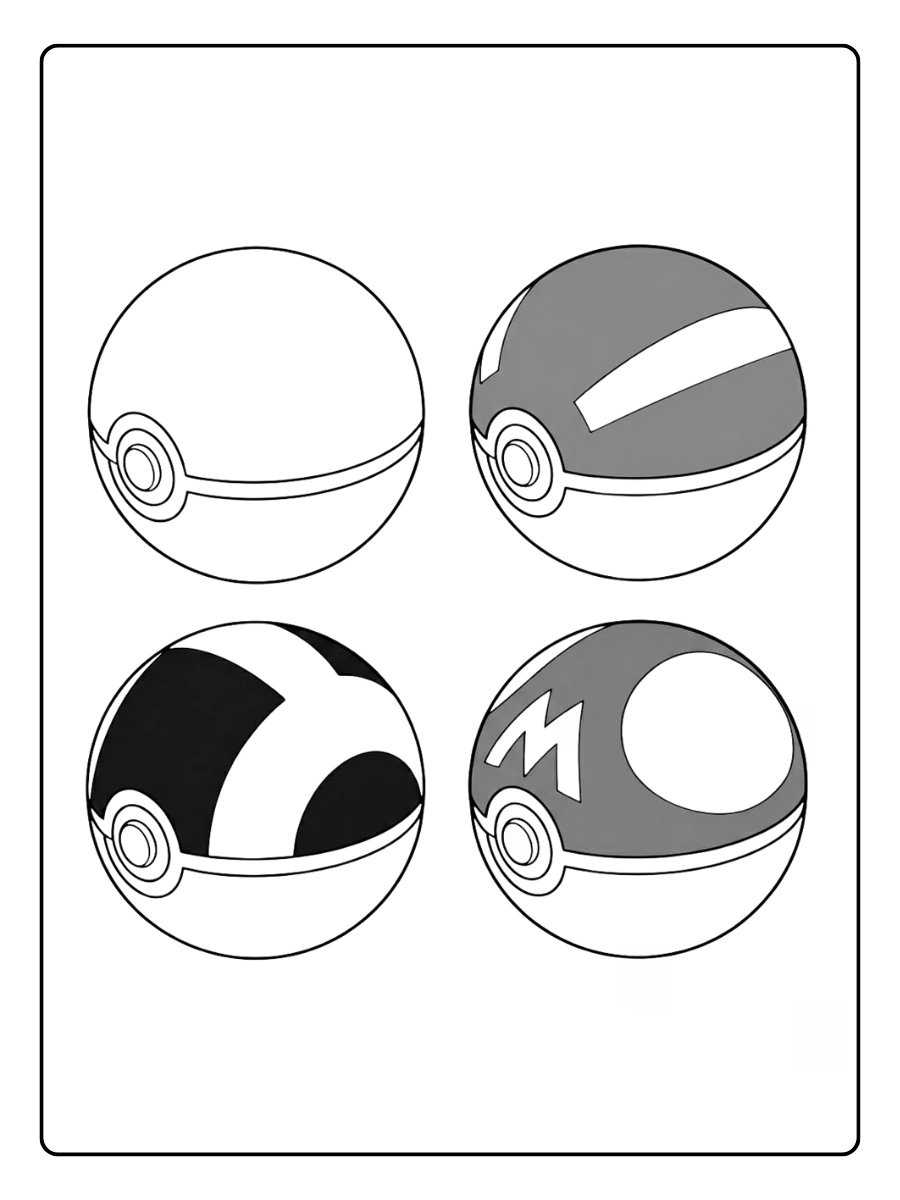 Coloriage Poke Ball, Super Ball, Ultra Ball, Master Ball