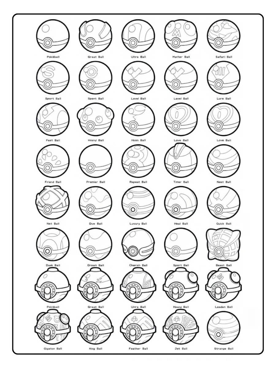 Coloriage toutes les PokéBalls