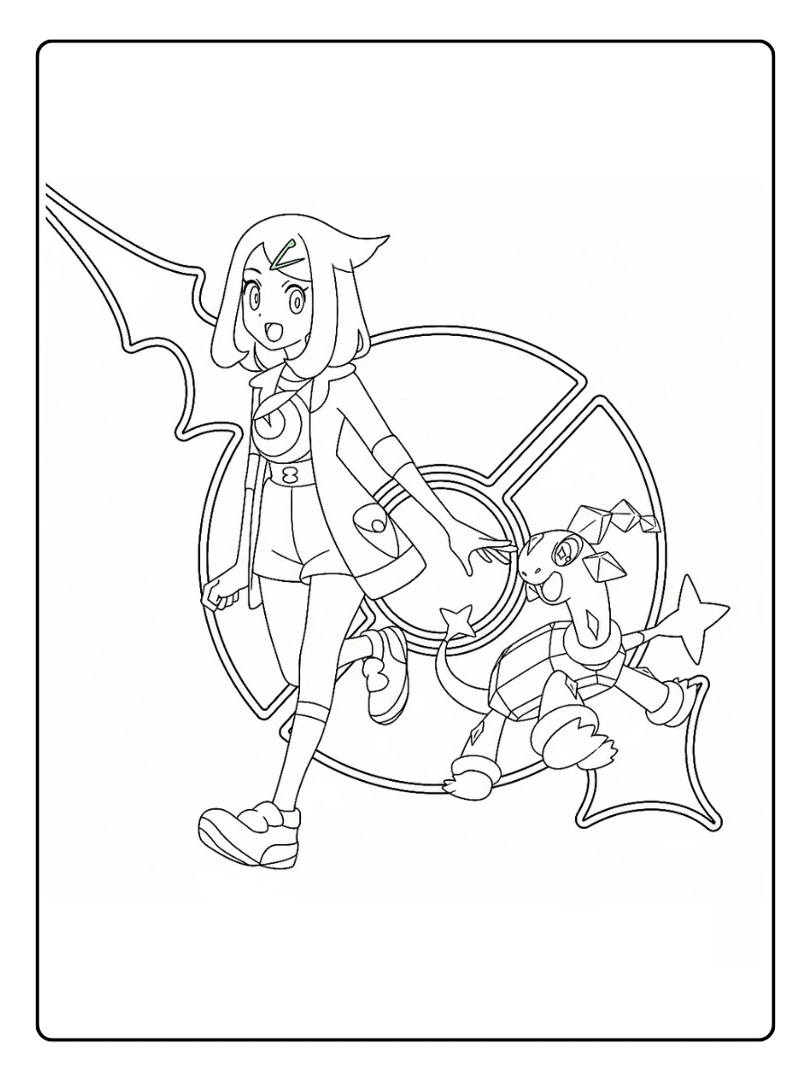 Terapagos et un entraîneur, transformés en coloriage captivant